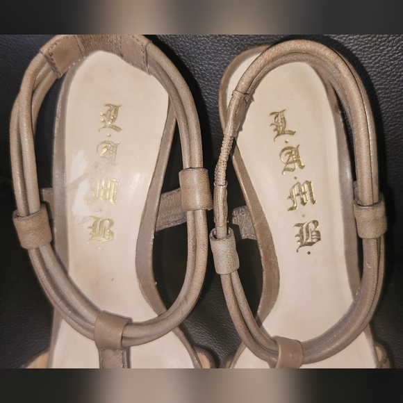 L.A.M.B. Dark Taupe Leather Ultra High Stiletto Heels w. Rosette LAMB size 7.5 - Picture 6 of 16